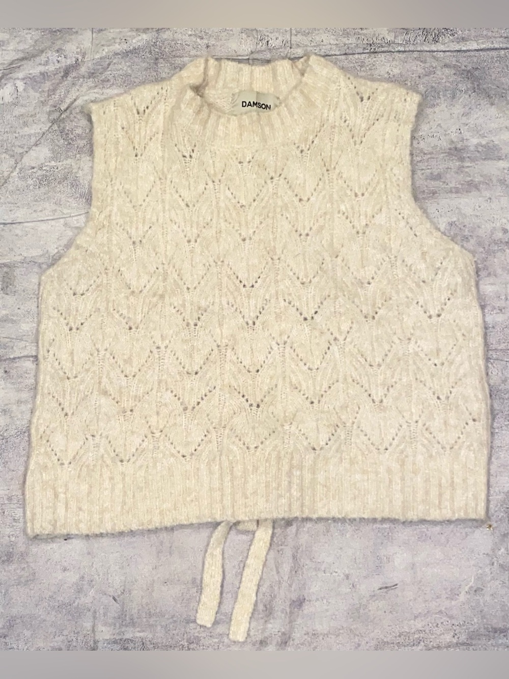 Damson Madder Pointelle Tie-Back Sweater Vest Wool Blend Size 12 Cable Knit Boho